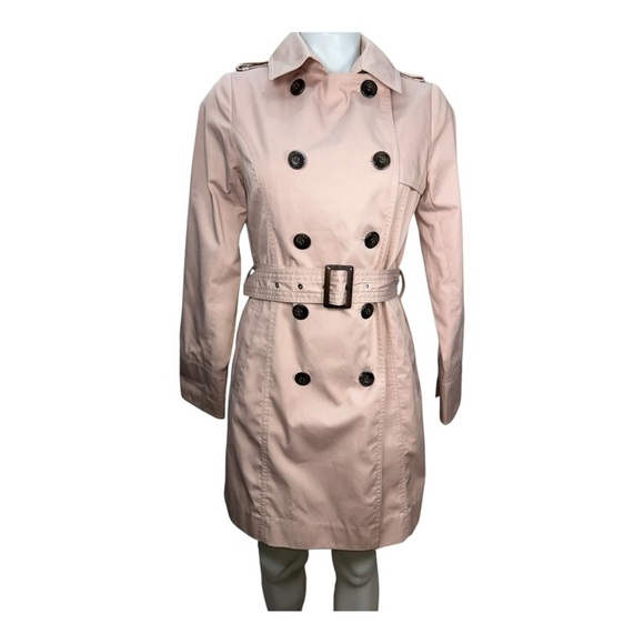 MAYSON GRAY Pink Trench Coat Double Button Waist Belt Knee Length Size 2 - Picture 1 of 16